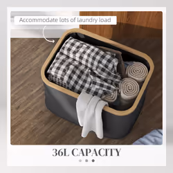 HOMCOM 36L Collapsible Laundry Hamper, Washing Basket for Bathroom, Black