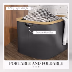 HOMCOM 36L Collapsible Laundry Hamper, Washing Basket for Bathroom, Black