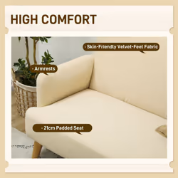 HOMCOM 2 Seater Sofa with 21cm Thick Padding and Wood Legs, Cream White