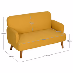 HOMCOM 2 Seater Sofa with 21cm Thick Padding and Wood Legs, Yellow
