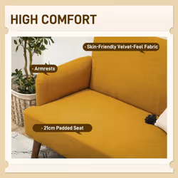 HOMCOM 2 Seater Sofa with 21cm Thick Padding and Wood Legs, Yellow