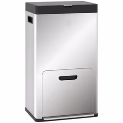 HOMCOM 3 Compartment Kitchen Bin, 56L Stainless Steel Pedal Bin with Wheels
