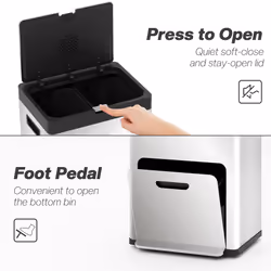 HOMCOM 3 Compartment Kitchen Bin, 56L Stainless Steel Pedal Bin with Wheels - Additional view 6