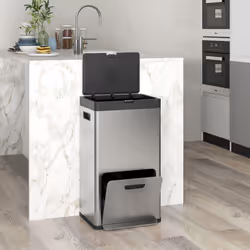 HOMCOM 3 Compartment Kitchen Bin, 56L Stainless Steel Pedal Bin with Wheels - Additional view 8
