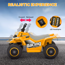 AIYAPLAY 6V Electric Quad Bike for Kids w/ Forward Backward, Yellow