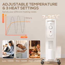 HOMCOM 11 Fin Portable Oil Filled Heater Radiator, Energy Efficient, White