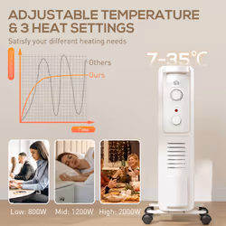 HOMCOM 9 Fin Portable Oil Filled Heater Radiator, Energy Efficient, White