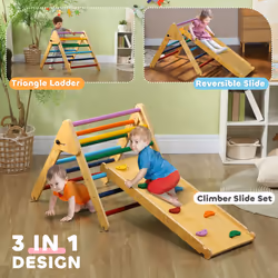 AIYAPLAY Toddler Climbing Frame, Wooden Indoor Pikler Triangle Set