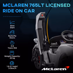 AIYAPLAY McLaren 765LT Licensed 12V Kids Ride on Car w/ MP3 Music, Grey