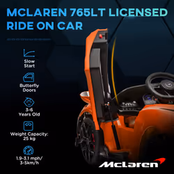 AIYAPLAY McLaren 765LT Licensed 12V Kids Ride on Car w/ MP3 Music, Orange