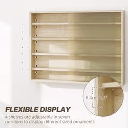 HOMCOM 5-Tier Wall Display Shelf Unit Cabinet w/ Shelves Glass Doors Oak