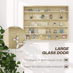 HOMCOM 5-Tier Wall Display Shelf Unit Cabinet w/ Shelves Glass Doors Oak