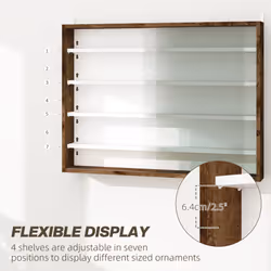 HOMCOM 5-Tier Wall Display Shelf Unit Cabinet w/ Shelves Glass Doors brown