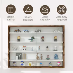HOMCOM 5-Tier Wall Display Shelf Unit Cabinet w/ Shelves Glass Doors brown - Additional view 4