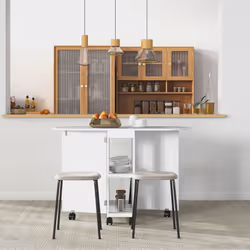 HOMCOM Folding Dining Table for Small Spaces with 2-tier Shelves White - Additional view 6