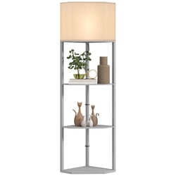 HOMCOM Corner Modern Floor Lamp with Shelves for Living Room, Bedroom, Grey