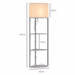 HOMCOM Corner Modern Floor Lamp with Shelves for Living Room, Bedroom, Grey
