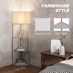 HOMCOM Corner Modern Floor Lamp with Shelves for Living Room, Bedroom, Grey - Additional view 4