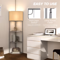 HOMCOM Corner Modern Floor Lamp with Shelves for Living Room, Bedroom, Grey - Additional view 5