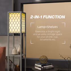 HOMCOM 2-Light Modern Floor Lamp with Shelves for Living Room, Bedroom, Grey