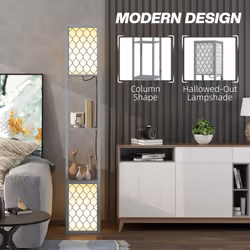 HOMCOM 2-Light Modern Floor Lamp with Shelves for Living Room, Bedroom, Grey - Additional view 4