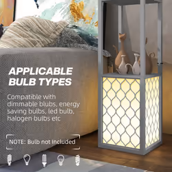 HOMCOM 2-Light Modern Floor Lamp with Shelves for Living Room, Bedroom, Grey - Additional view 6