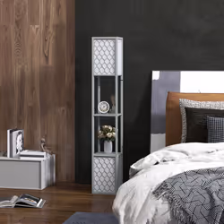 HOMCOM 2-Light Modern Floor Lamp with Shelves for Living Room, Bedroom, Grey - Additional view 8