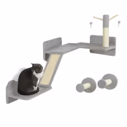 PawHut 3-Piece Corner Design Cat Wall Shelves Furniture, Light Grey