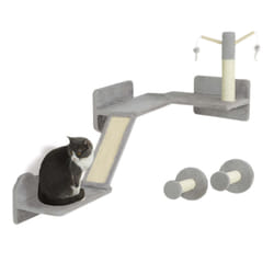 PawHut 3-Piece Corner Design Cat Wall Shelves Furniture, Light Grey