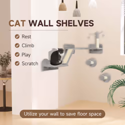 PawHut 3-Piece Corner Design Cat Wall Shelves Furniture, Light Grey