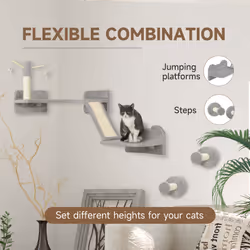 PawHut 3-Piece Corner Design Cat Wall Shelves Furniture, Light Grey - Additional view 4