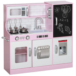 AIYAPLAY Play Kitchen, Pretend Toy Kitchen w/ Toy Phone, Chalkboard, Sink