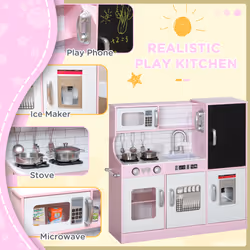 AIYAPLAY Play Kitchen, Pretend Toy Kitchen w/ Toy Phone, Chalkboard, Sink - Additional view 4