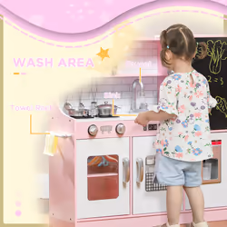 AIYAPLAY Play Kitchen, Pretend Toy Kitchen w/ Toy Phone, Chalkboard, Sink - Additional view 6