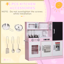 AIYAPLAY Play Kitchen, Pretend Toy Kitchen w/ Toy Phone, Chalkboard, Sink - Additional view 7