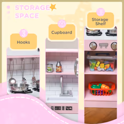 AIYAPLAY Play Kitchen, Pretend Toy Kitchen w/ Toy Phone, Chalkboard, Sink - Additional view 8