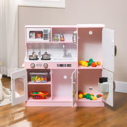 AIYAPLAY Play Kitchen, Pretend Toy Kitchen w/ Toy Phone, Chalkboard, Sink - Additional view 9
