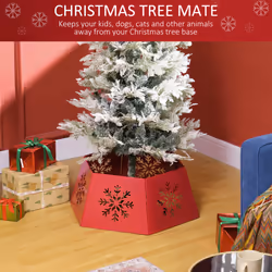 HOMCOM Hexagon Christmas Tree Base Cover with Hollow Snowflake Patterns Red