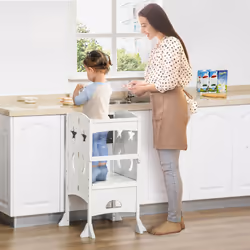 HOMCOM Kids Step Stool Toddler Kitchen Stool with Blackboard Lockable Handrail