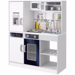 AIYAPLAY Play Kitchen, Pretend Toy Kitchen w/ Sounds, Lights, Microwave