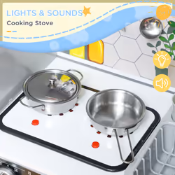 AIYAPLAY Play Kitchen, Pretend Toy Kitchen w/ Sounds, Lights, Microwave