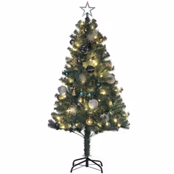HOMCOM 5ft Artificial Christmas Tree with LED Lights and Blue Decorations