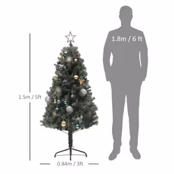 HOMCOM 5ft Artificial Christmas Tree with LED Lights and Blue Decorations