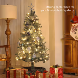 HOMCOM 5ft Artificial Christmas Tree with LED Lights and Blue Decorations