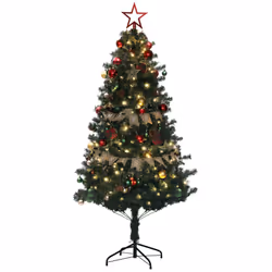 HOMCOM 6ft Artificial Christmas Tree with LED Lights and Red Decorations