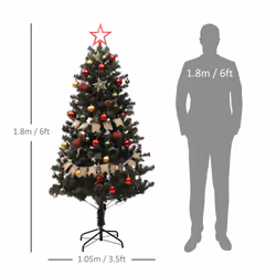 HOMCOM 6ft Artificial Christmas Tree with LED Lights and Red Decorations