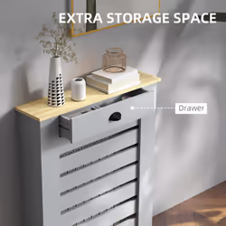 HOMCOM Radiator Cover with Drawer, Horizontal Slat, 78cm, Grey - Additional view 7