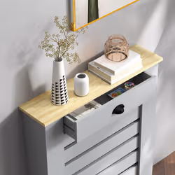 HOMCOM Radiator Cover with Drawer, Horizontal Slat, 78cm, Grey - Additional view 8