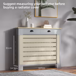 HOMCOM Radiator Cover with Drawer, Horizontal Slat, 111cm, Grey - Additional view 4