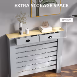 HOMCOM Radiator Cover with Drawer, Horizontal Slat, 111cm, Grey - Additional view 7